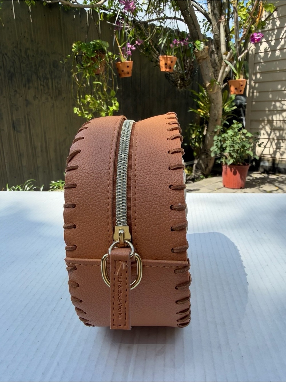 Earth Melody Works Round Woven Straw Crossbody Bag Tan Faux Leather Boho Nw View 2